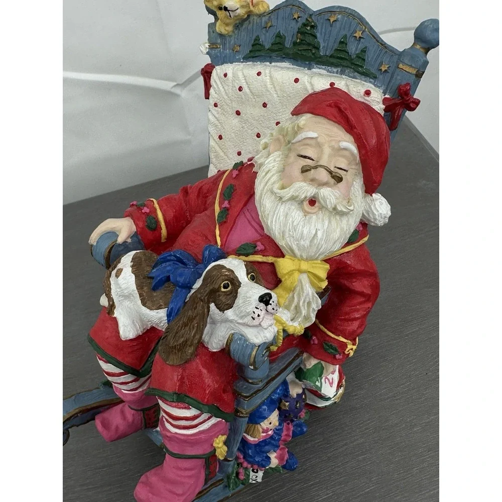 Rocking Chair Musical Wind Up Sleeping Santa Ceramic Rocker Christmas Music Box‎